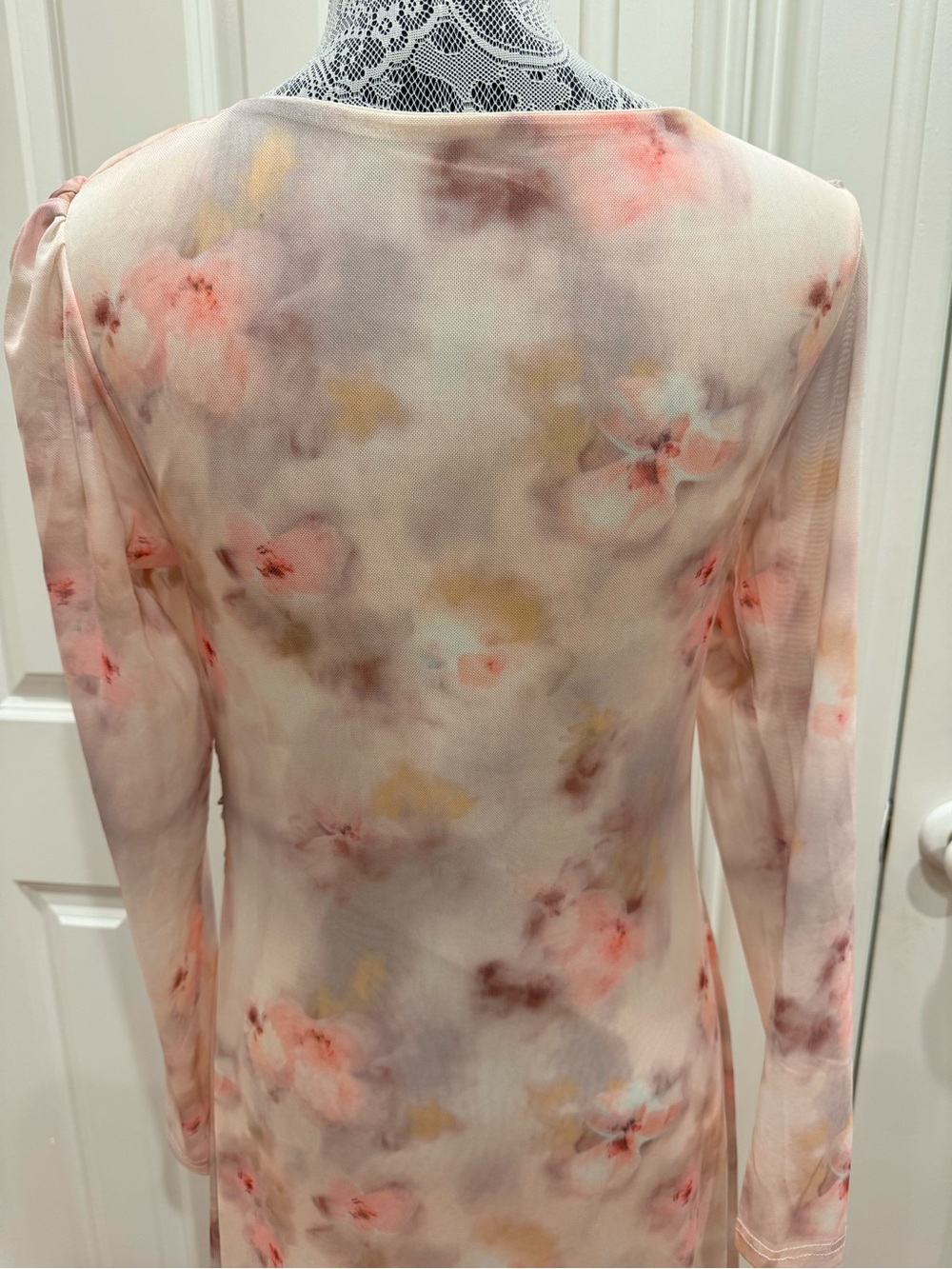 Soft Pink Floral Long-Sleeve Lined Midi Dress Size XL Coquette Fairycore - Picture 4 of 6